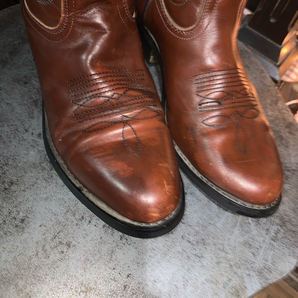 New West Men’s Leather Cowboy Boots Brown 9 1/2 - Picture 2 of 8
